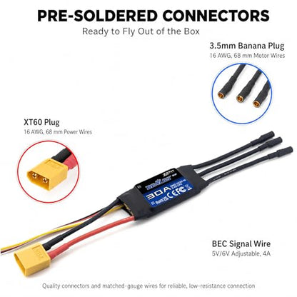 ZTW Beatles G2 30A ESC 2-4S Built-in Switching BEC 5V/6V 4A Brushless Speed Control for RC Airplane Aircraft Fixed-Wing - size: 30A
