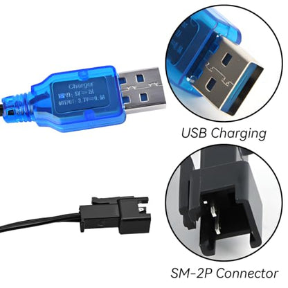 3.7V Lipo Battery Charger - SM-2P Cable RC Toy Remote Control Car Vehicle Rechargeable Li-ion Batteries Chargers USB for Bunch Bubble Gun Stunt Truck Boat 2 Pack