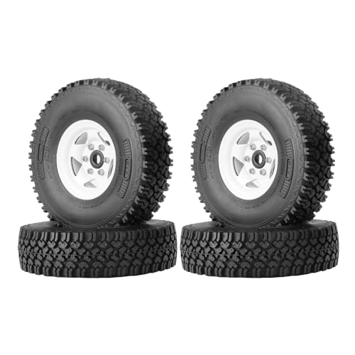 4PCS 1.55 Inch Beadlock Metal Wheel Rim and Rubber Tires Set for 1/10 RC Rock Crawler Car for Axial AX90069 D90 TF2 Tamiya CC01 LC70(90mm-5Spokes White) - color: 90mm-5spokes White
