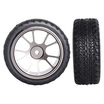 GoHooby 2.55in Rubber Tires&12mm Hex Wheel Rims Pre-Mounted Set, Compatible with Traxxas Tamiya 1/10 RC On-Road Touring Car (Color 1) - color: Color 1