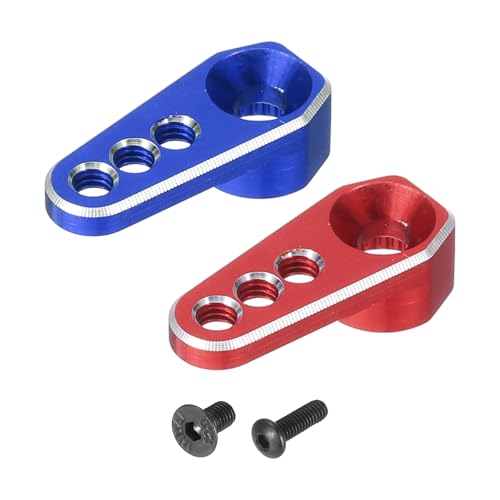 MECCANIXITY 2pcs Aluminum Alloy 1/18 25T Steering Servo Arm Horn Red/Dark Blue for DIY RC Car/Boat/Airplane Boat Accessories - color: Red/Dark Blue