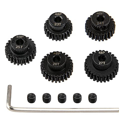 5Pack ShareGoo Steel 48P 3.175mm Pinion Gear Sets 23T 24T 25T 26T 27T fit 3.175mm (1/8-Inch) Shaft Compatible with Arrma HPI Kyosho Losi Axial Traxxas Tamiya Associated 1/10 RC Car Monster Truck Buggy