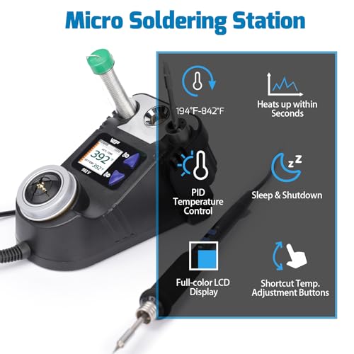 WEP 982-V Micro Soldering kit with 5 C245 Soldering Iron Tips, Temperature Control, Sleep Mode, Auto Shutdown and LCD Display