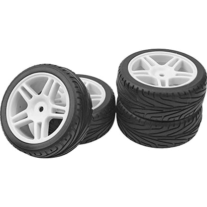OD 2.67" Rubber Tires & 12mm Hex Hub Plastic Wheel Rims Compatible with HSP Tamiya HPI Kyosho 1/10 On-Road Touring Car,WLtoys 1/14 144001 RC Buggy (White)