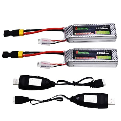 Blomiky 2 Pack 11.1V 3S 2200mAh Lipo Battery with XT60 Plug for Remote Control Evader BX Car RC Truck RC Truggy RC Airplane UAV Drone FPV Boats / 3S 2200mAh XT60 and USB