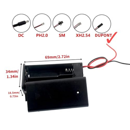 2Pcs Battery Holder with Dupont 2Pin Connector On/Off Switch for 3V AA 2 Cell, 2 x 1.5V AA Battery Power Case Plastic Box with Cover Leads for Arduino DIY (2AA Covered with Dupont) - size: 2AA covered with dupont