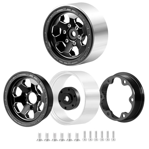 1.3inch beadlock Wheels RC Aluminium Rims for 1/18th TRX4M 1/24th Axial SCX24 RC Crawler Car Upgrade Parts (Black) - color: Black