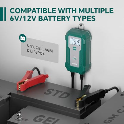 5A Smart Battery Charger & Maintainer - Automatic for 6V/12V Lead Acid/Lithium Batteries with Trickle Charge, Desulfation & Protection | Compact Plug & Play Design - size: 5 A