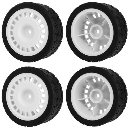 2.59" Rubber Tires & Nylon Wheel Rims 12mm Hex Hub Compatible with HSP Tamiya HPI Kyosho Redcat ExceedRC 1/10 On-Road Touring Car,WLtoys 1/14 144001 RC Buggy (white) - color: white