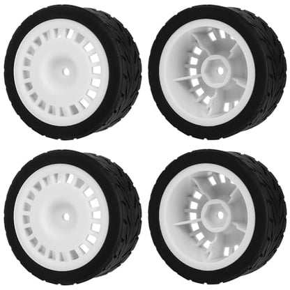 2.59" Rubber Tires & Nylon Wheel Rims 12mm Hex Hub Compatible with HSP Tamiya HPI Kyosho Redcat ExceedRC 1/10 On-Road Touring Car,WLtoys 1/14 144001 RC Buggy (white) - color: white