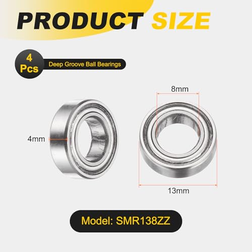 uxcell 4Pcs SMR138ZZ Deep Groove Ball Bearings, 8x13x4mm 440C Stainless Steel Double Shielded Bearings, ABEC 5 - size: 8x13x4mm