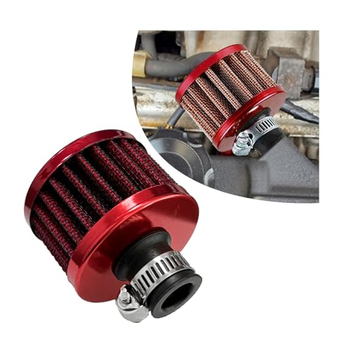 12mm Mini Air Filter, Universal Motor Cold Air Intake Filter Breather, Auto Turbo Vent Intake Filter Cleaner, Crankcase Breather Car Accessories for Motorcycle Engine Parts (Red) - color: Red