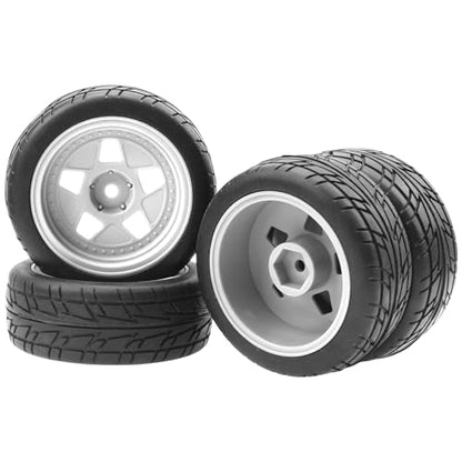 ShareGoo Nylon Wheel Rims with Rubber Tire RC 12mm Hex Compatible with HSP Tamiya Kyosho RedCat Sakura WLtoys 1/10 RC On-Road Racing Touring Car (White) - color: White