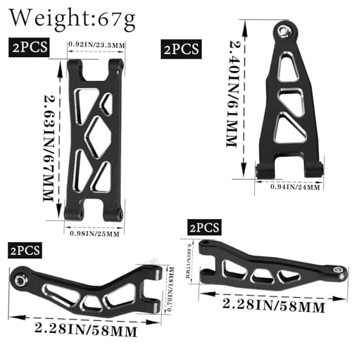 Aluminum Front Rear A Arms Upgrades Part for 1/18 Granite Grom Mega 380 Brushed 4x4 Monster Truck RTR,Alloy Front Rear Suspension A Arms Hops Up,8PCS,Black - color: Black(8pcs)