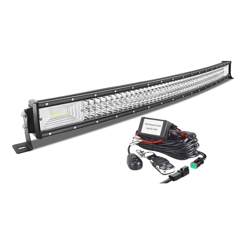 Willpower 32 inch Curved LED Light Bar with Remote Controller Wiring Harness,405W Triple Row Spot Flood Combo Beam,Strobe Flash Work Light Driving Lights,Waterproof Remote Controller On/Off Switch - size: 32 inch+ Remote wiring kit