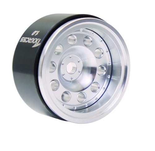 RC 1.0 Beadlock Wheels Offsets -2 Aluminum Rims for AX24 1/18 TRX4M All 1/24 Scale SCX24 Deadbolt RC Crawler Car Wheels Upgrades 4Pc (Silver) - color: Silver
