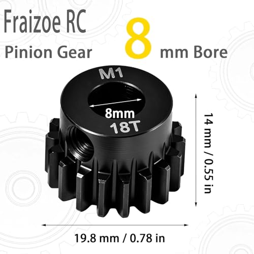 18T M1 8mm Steel Pinion Gear with 8mm to 5mm Adapter Shaft for Traxxas 1/5 X-MAXX 1/10 RC Car Buggy Truck, Available in 14T to 30T Mod 1 Motor Gear for Enhanced Performance and Durability - size: 18T
