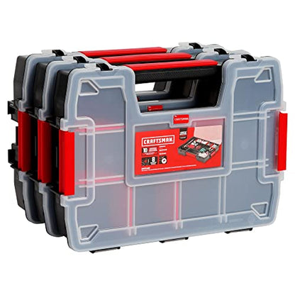 CRAFTSMAN Storage Organizer, Small Parts Organizer, 3-Packs with 10-Compartments, Lid Includes Secure Latch (CMST60964M) - size: 3 Pack (11.5" L x 2.5" W x 8.5" H), style: Triple Pack