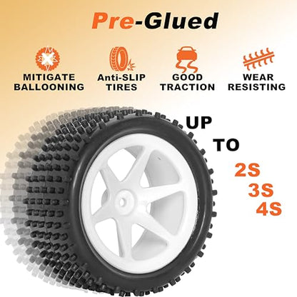 12mm Hex RC Wheels and Tires for 1/14 1/16 Hyper Go H14BM H16BM Tires and Wheels for 1/10 Traxxas Bandit Tires and Wheels for Losi Mini-T 2.0 2WD WLtoys 144001 Tires and Wheels Preglued 4PC