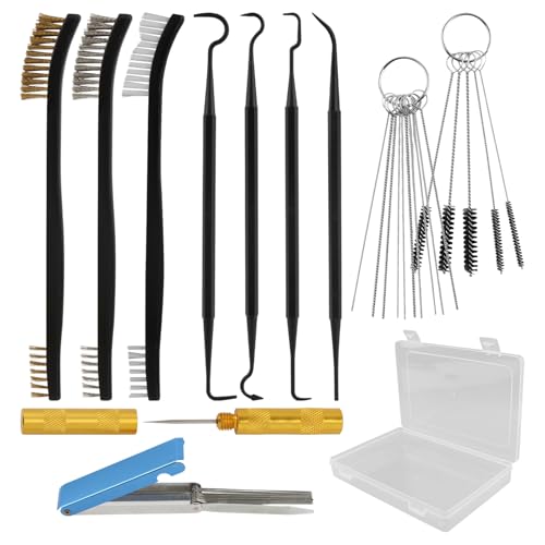 7 Pcs Carburetor Cleaning Kit, Includes 3 Double-headed Brush 23 Needles 5 Nylon Brushes 1 Scraper and 4 Cleaning Hooks for Motorcycle Moped Welder Carb Spray Gun