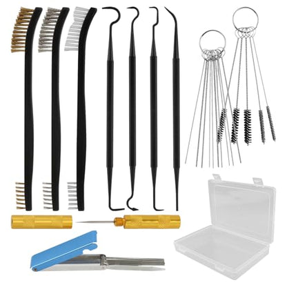 7 Pcs Carburetor Cleaning Kit, Includes 3 Double-headed Brush 23 Needles 5 Nylon Brushes 1 Scraper and 4 Cleaning Hooks for Motorcycle Moped Welder Carb Spray Gun
