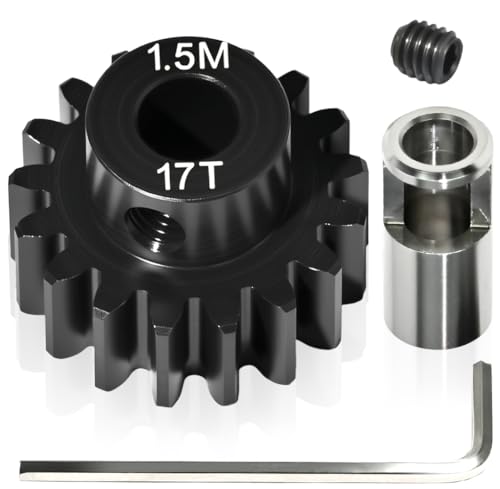 M1.5 17T Pinion Gear 8mm Bore with 8mm to 5mm Shaft Adapter Sleeve, Chromium Steel Motor Gear with Set Screw & Hex Key for Traxxas ARRMA Losi 1/5 1/8 RC Cars - size: 17T