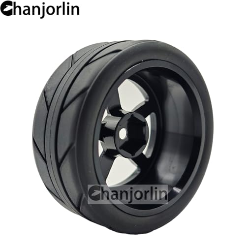 1/10 On Road Racing Tires and 5-Spoke Aluminum Wheels 12mm Hex OD 2.56" RC Touring Tyres for 1:10 Rally Street Drift Car Tamiya TT01 TT02 XV01 A959 PTG2 KYOSHO HSP Traxxas 4PCS (Black) - color: Black