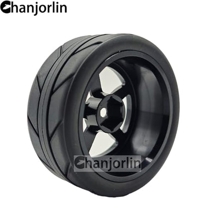1/10 On Road Racing Tires and 5-Spoke Aluminum Wheels 12mm Hex OD 2.56" RC Touring Tyres for 1:10 Rally Street Drift Car Tamiya TT01 TT02 XV01 A959 PTG2 KYOSHO HSP Traxxas 4PCS (Black) - color: Black