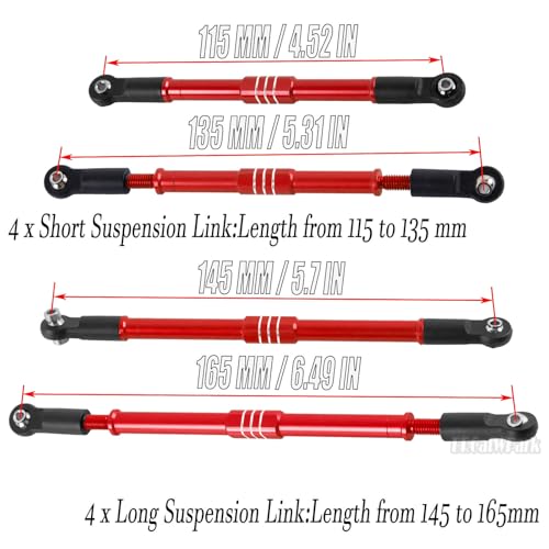 Aluminum Turnbuckles Camber Links Upgrades Part for 1/10 E-Revo 2.0 Revo Summit,8Pcs RC Alloy Adjustable Turnbuckles Hop-Up,Replace Part#5319X 5338R,Red - color: Red - (8 Links)