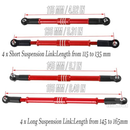 Aluminum Turnbuckles Camber Links Upgrades Part for 1/10 E-Revo 2.0 Revo Summit,8Pcs RC Alloy Adjustable Turnbuckles Hop-Up,Replace Part#5319X 5338R,Red - color: Red - (8 Links)