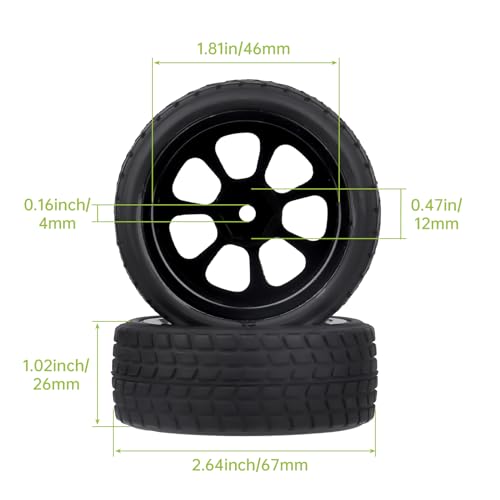 Preglued 2.64" OD Aluminum Metal 12mm Hex Wheels and Tires Set for 1/10 On-Road Racing RC Touring Cars Drift, Compatible with Traxxas 4Tec 2.0/3.0, Tamiya TT01 TT02, HPI RS4, Redcat(Color D) - color: Color D