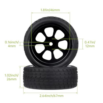 Preglued 2.64" OD Aluminum Metal 12mm Hex Wheels and Tires Set for 1/10 On-Road Racing RC Touring Cars Drift, Compatible with Traxxas 4Tec 2.0/3.0, Tamiya TT01 TT02, HPI RS4, Redcat(Color D) - color: Color D