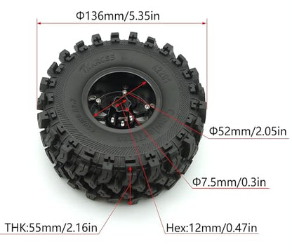 348g Weighted RC 2.2 Beadlock Wheels & Tire Set (4-Piece) Upgrades Accessories Rims for 1/10 SCX10 Wheels TRX4RC4WD and D90 RC Crawler Axial Remote Control Car 4pcs (Black) - color: Black