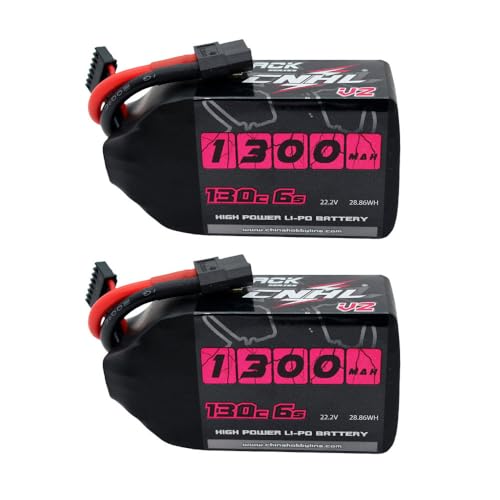 CNHL 1300mAh 6S Lipo Battery 22.2V 130C with XT60 Plug (2 Packs) | Delivers sharp throttle response and balance for 5-inch FPV drones, ensuring quick recovery in freestyle and racing.