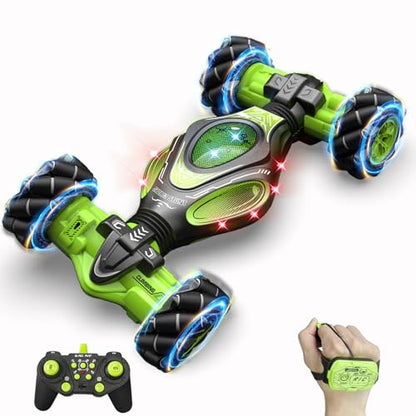 1:12 Scale Gesture Sensing RC Stunt Car for Boys 6-12, 4WD Remote Control Toy with Lights Sound, Best Birthday Gift for Kids, 2.4Ghz Hand Control Drift Cool Birthday Presents - style: 1:12 Green Black