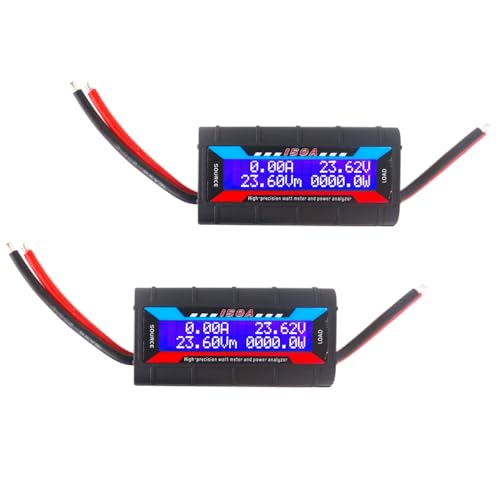 2Pcs 150A RC Watt Meter, DC 0-60V High Precision Power Analyzer, Volt Amp Watt Checker with Digital LCD Screen for Voltage/Current/Power/Charge/Energy Measurement - style: 150A 60V