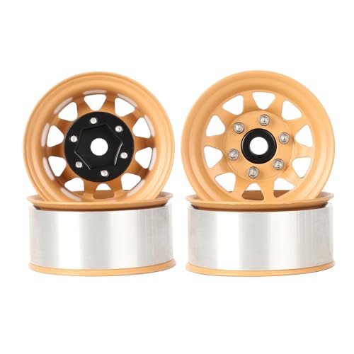 4PCS 1.55 Inch Aluminum Alloy Metal 10Holes Beadlock Wheel Rim Hubs Replacement Accessory for Tamiya AX90069 D90 TF2 CC01 CC02 1/10 RC Crawler Car Upgrade Parts(A-Yellow) - color: A-yellow
