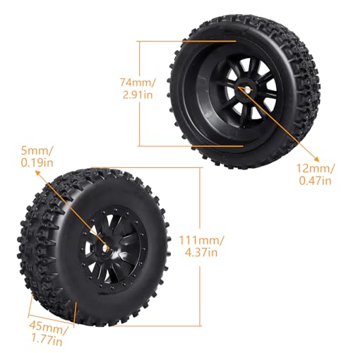 Pre-Glued 1/10 RC Short Course Truck Wheels and Tires Combo 12mm Hex - Compatible with Traxxas Slash 4X4 BL-2S, Losi Tenacity, Redcat Blackout(Set of 4)