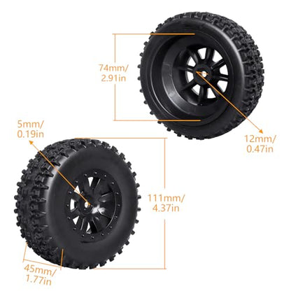 Pre-Glued 1/10 RC Short Course Truck Wheels and Tires Combo 12mm Hex - Compatible with Traxxas Slash 4X4 BL-2S, Losi Tenacity, Redcat Blackout(Set of 4)