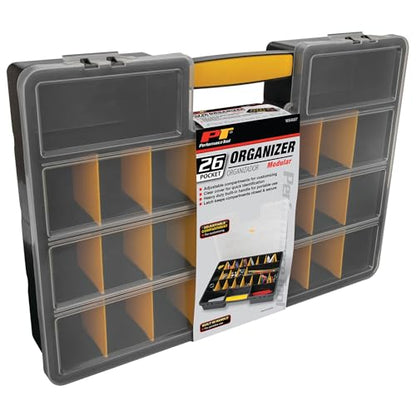 Performance Tool W54037 26 Adjustable Compartment Hardware Organizer Box With Dividers - Durable Plastic Screw Organizer For Nuts, Bolts, Screws, Nails, and Small Hardware