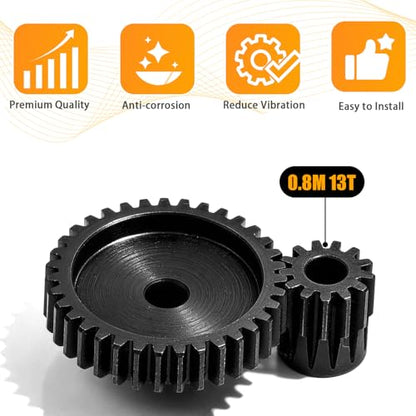 3-Pack Steel Metal 0.8M 5mm Pinion Motor Gear Sets 13T Compatible with HPI Kyosho Losi Axial Tamiya 1/8 1/10 RC Car Monster Truck Buggy, 0.8 Module Gear for Traxxsa Arrma - style: 3Pcs 13T