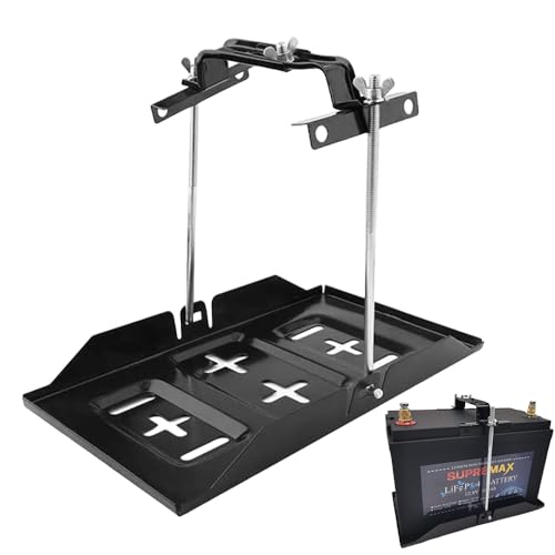 THEPRO Battery Hold Down Tray Kit, Corrosion-Resistant Steel Storage Battery Holder Adjustable Bracket Clamp for Car, Boat, Marine (9'' Bolt with 11'' Battery Tray) - size: 9'' Bolt with 11'' Battery Tray