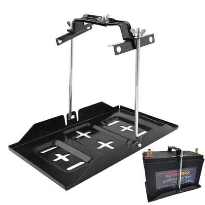THEPRO Battery Hold Down Tray Kit, Corrosion-Resistant Steel Storage Battery Holder Adjustable Bracket Clamp for Car, Boat, Marine (9'' Bolt with 11'' Battery Tray) - size: 9'' Bolt with 11'' Battery Tray