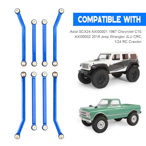 High Clearance Steering Links Set for Axial SCX24 C10 AXI00001 Wrangler JLU AXI00002, 8PCS (Blue) - color: Blue