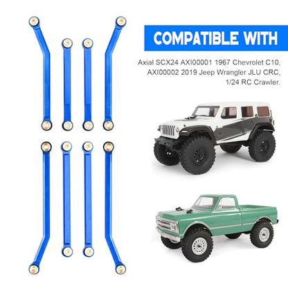 High Clearance Steering Links Set for Axial SCX24 C10 AXI00001 Wrangler JLU AXI00002, 8PCS (Blue) - color: Blue