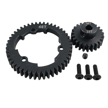 Hardened Steel 1.0 Mod Spur Gear with 23T Pinion for X-Maxx Maxx E-Revo (46T) | 1/5 Scale,1/7 XO-1,1/10 Maxx,E-Revo 2.0 VXL,Heavy Duty,Upgrade Parts,6449 Compatible,High Strength - style: 46T