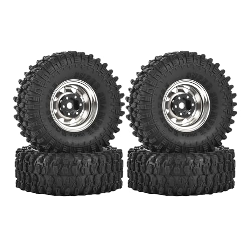 4PCS 1.55 inch Aluminum Alloy Metal Beadlock Wheels Rim and Rubber Tires for 1/10 RC Rock Crawler Car for Axial AX90069 D90 TF2 Tamiya CC01 JIMNY UTB18 Upgrade Parts(95MM,Silver) - color: 95mm,silver