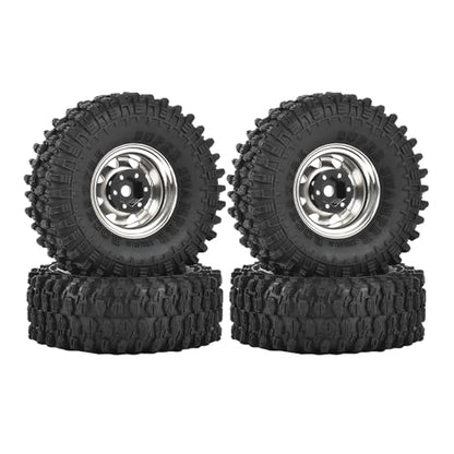 4PCS 1.55 inch Aluminum Alloy Metal Beadlock Wheels Rim and Rubber Tires for 1/10 RC Rock Crawler Car for Axial AX90069 D90 TF2 Tamiya CC01 JIMNY UTB18 Upgrade Parts(95MM,Silver) - color: 95mm,silver
