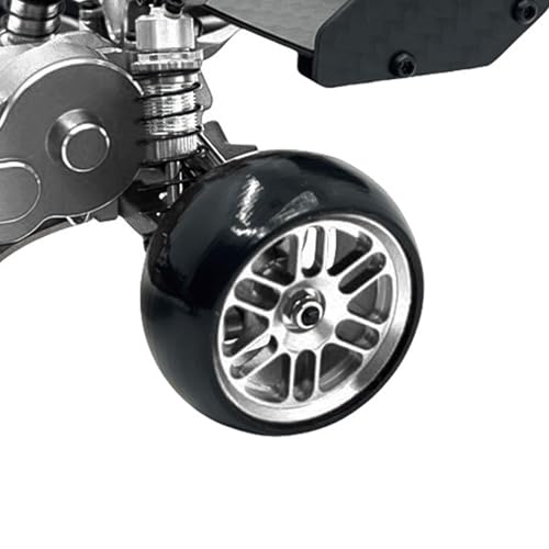 4PCS Finished Flat Running Drift Tires and Wheels 7MM Hexagon for 1/24 Losi Micro B Upgrades and 1/28 Losi Micro T Upgrades (New b Silver) - color: New B Silver