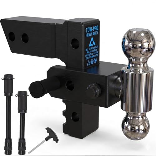 Adjustable Trailer Hitch - Heavy Duty Aluminum Drop Drawbar Hitch - Fits 2.5" Receiver, 6" Drop/Rise, for Truck, SUV, RV(18500 LBS GTW) - color: Black, size: 2.5" 6 Drop-Dual Ball